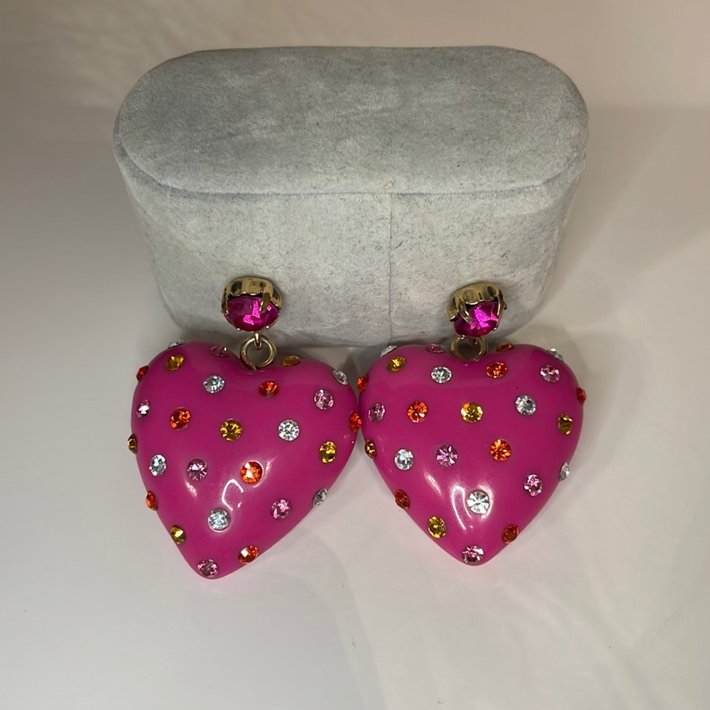 Betsey Johnson, pink Lucite, puffy heart earrings